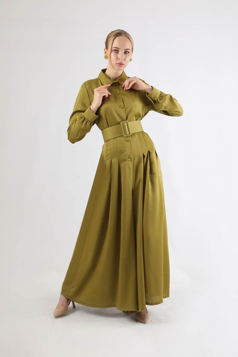 Kemerli Saten Tulum Yağ Yeşili