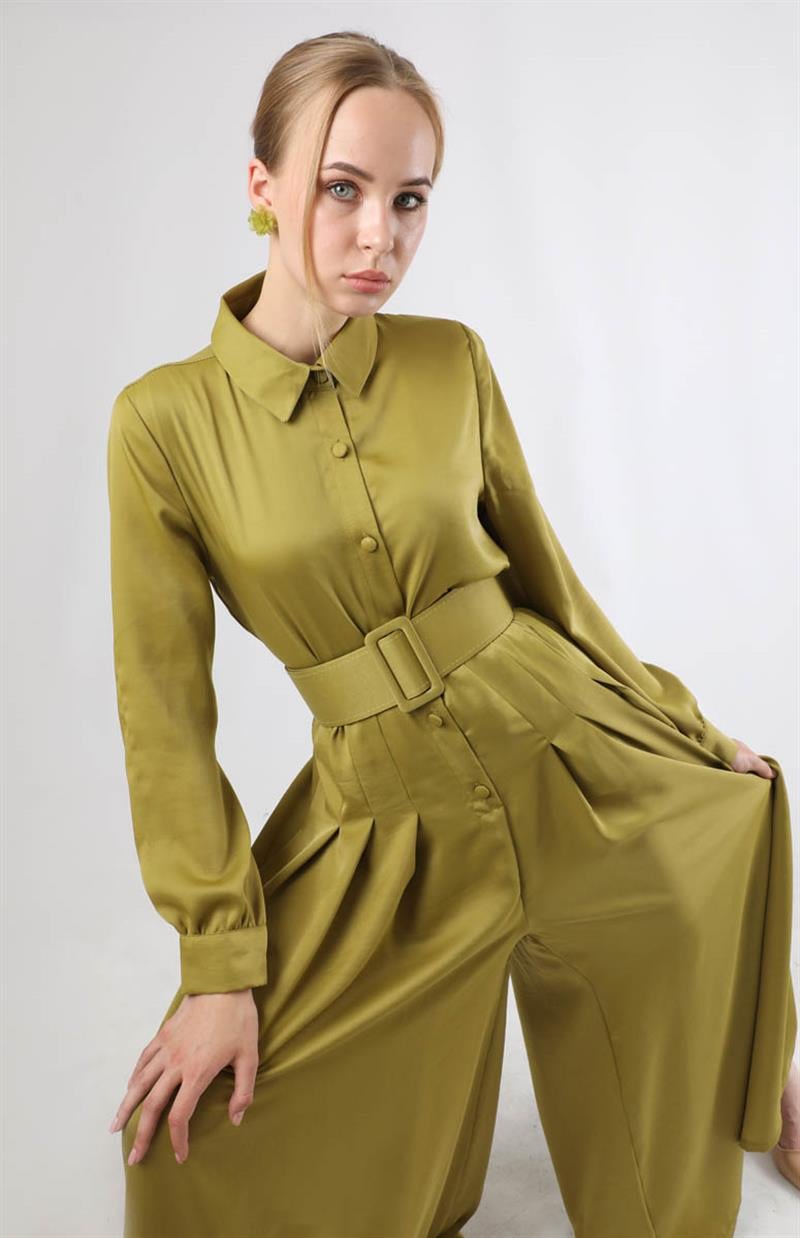 Kemerli Saten Tulum Yağ Yeşili