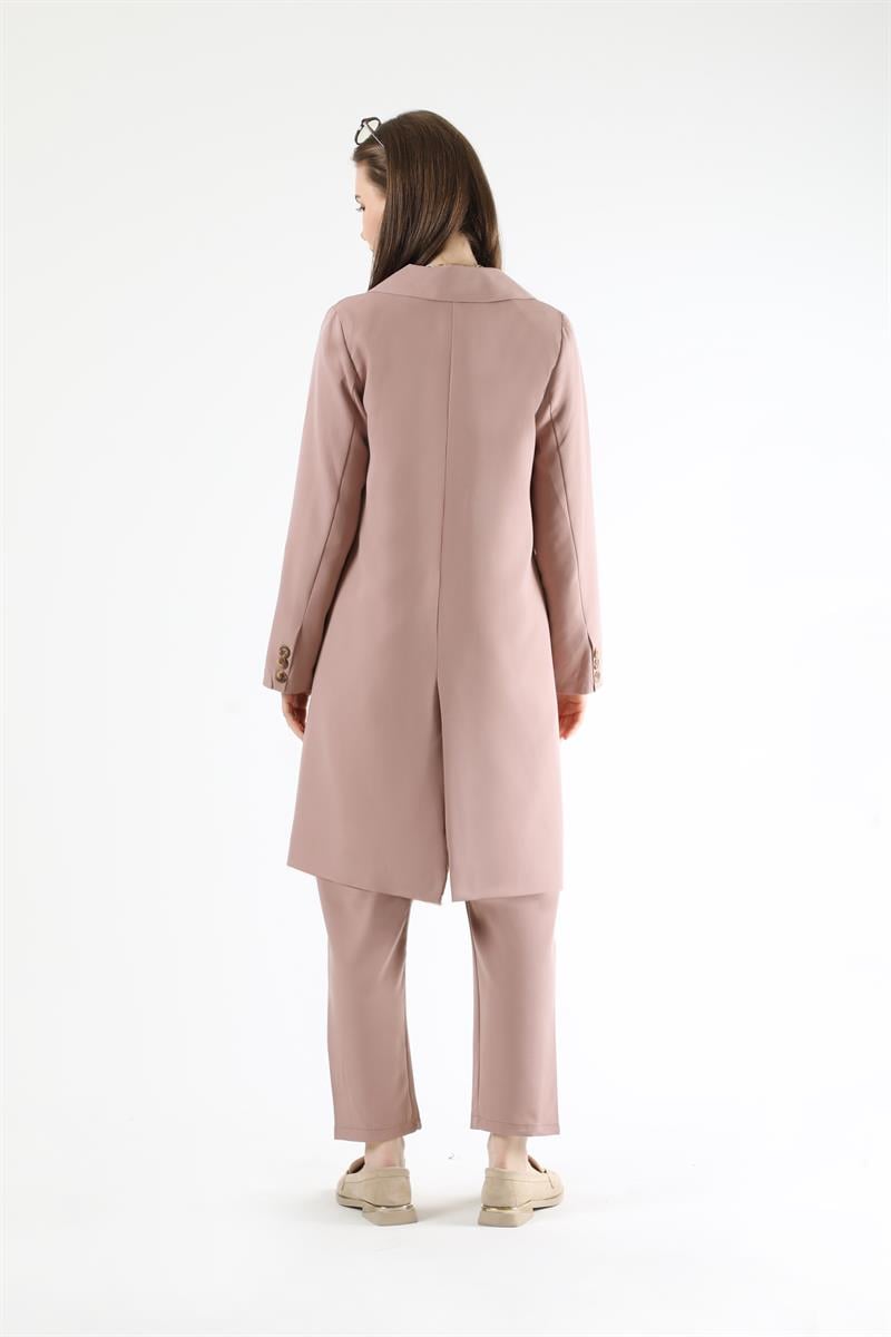 Klasik Blazer Ceket Takım Koyu Pudra