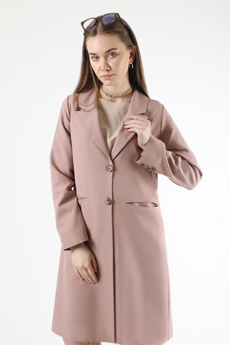 Klasik Blazer Ceket Takım Koyu Pudra