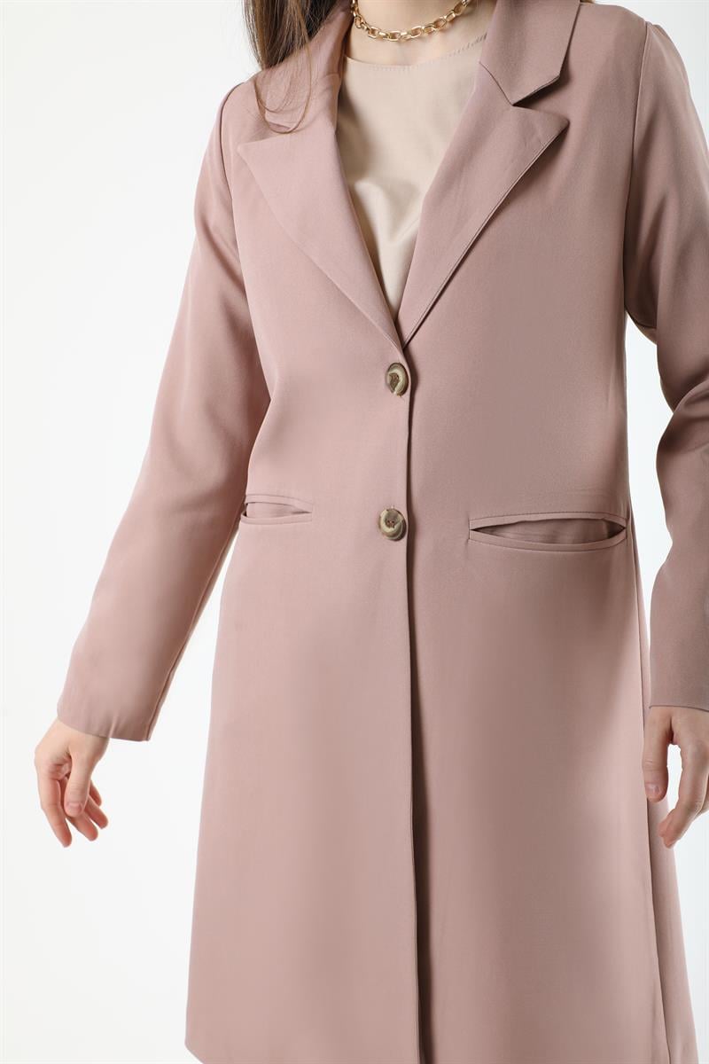 Klasik Blazer Ceket Takım Koyu Pudra