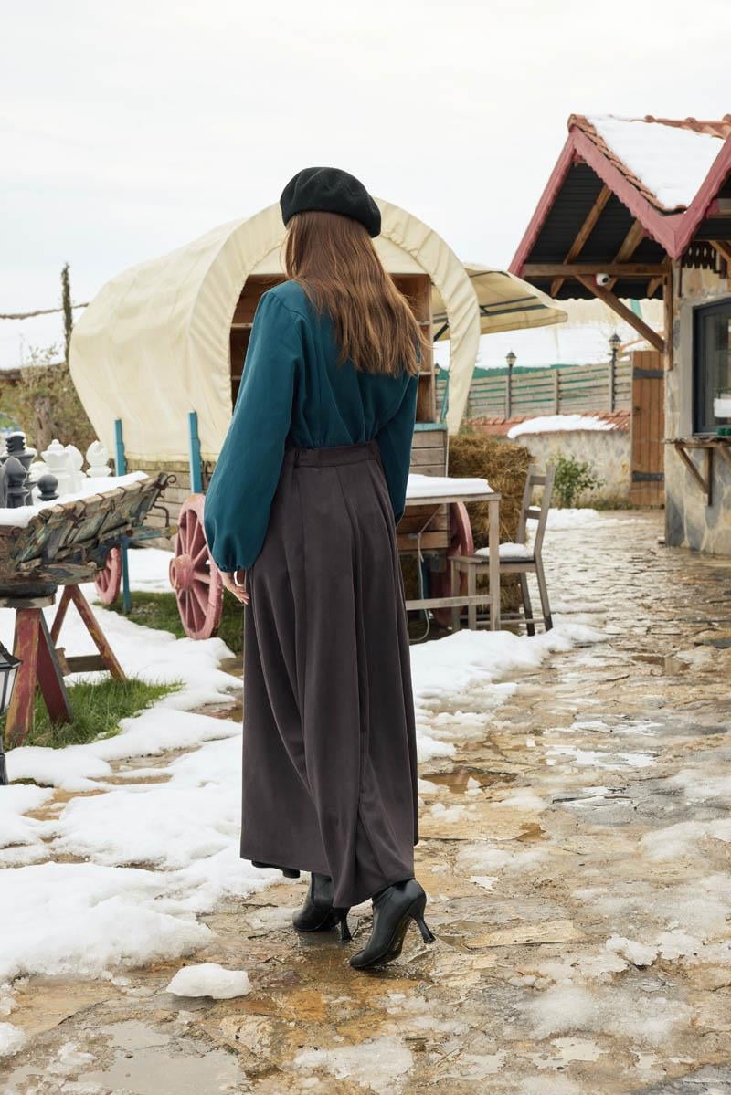 Kloş Süet Etek Acı Kahve