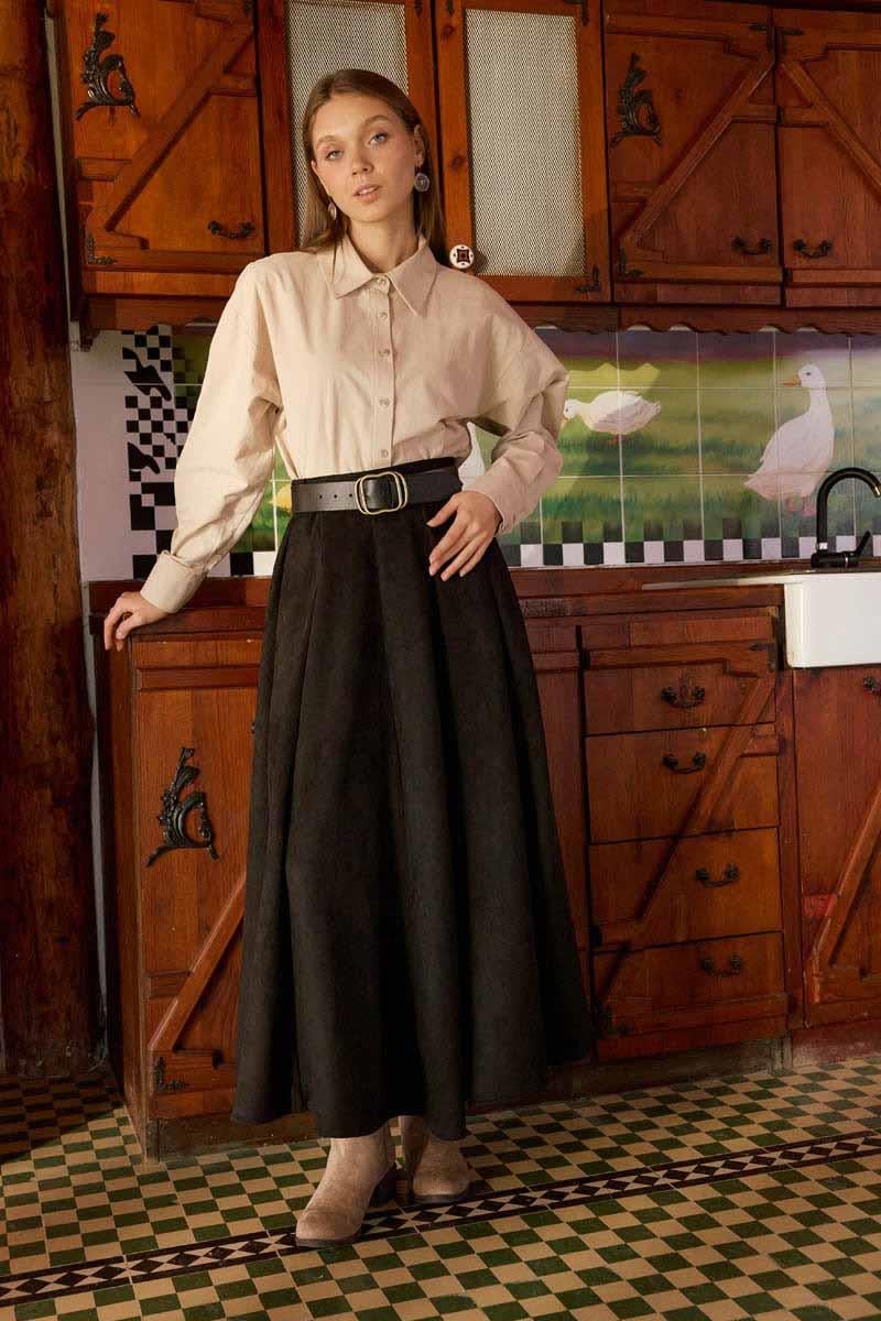 Kloş Süet Etek Siyah