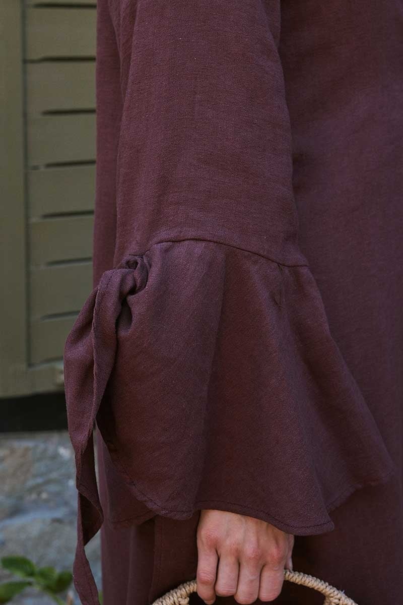 Kolları Volanlı Keten Abaya 