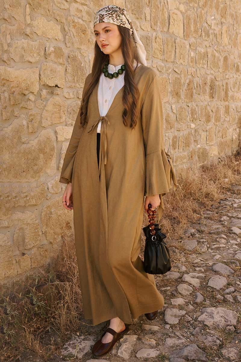 Kolları Volanlı Keten Abaya 