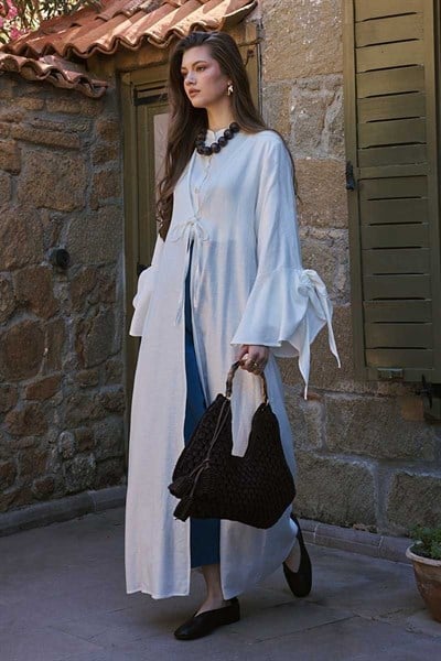 Kolları Volanlı Keten Abaya 