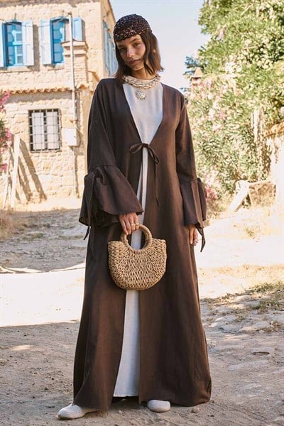 Kolları Volanlı Keten Abaya 