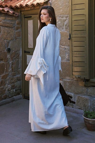Kolları Volanlı Keten Abaya 