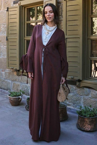 Kolları Volanlı Keten Abaya 