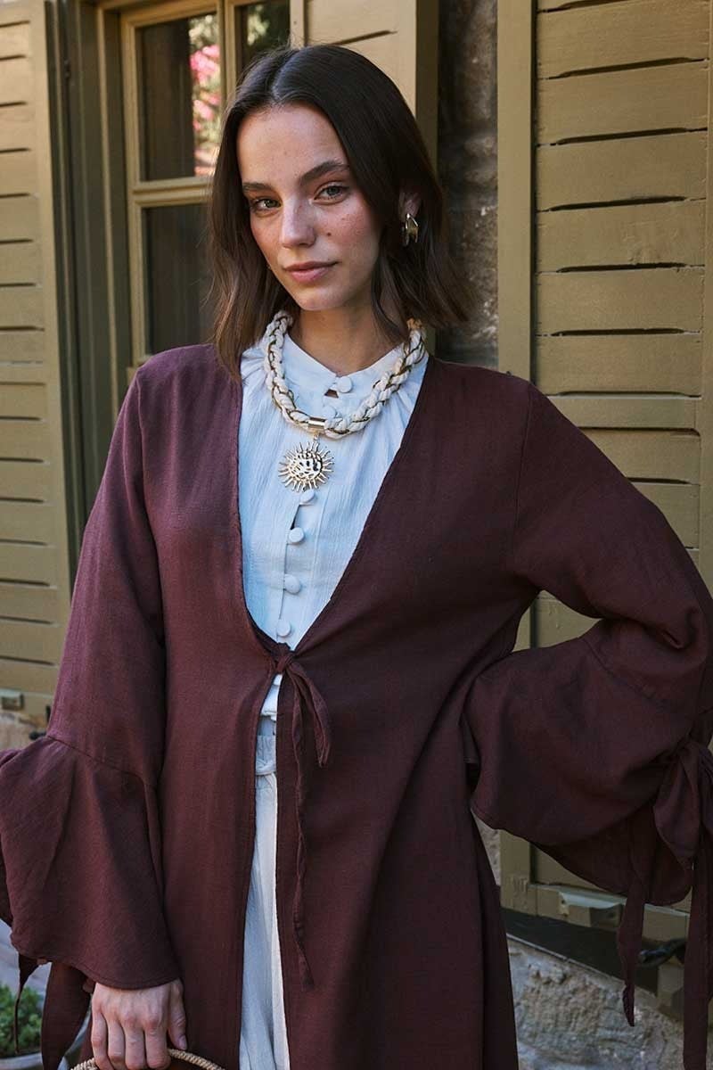 Kolları Volanlı Keten Abaya 