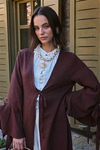 Kolları Volanlı Keten Abaya 