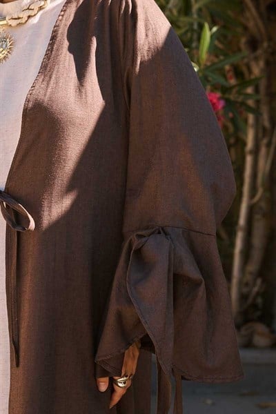 Kolları Volanlı Keten Abaya 
