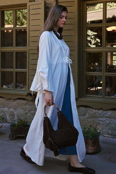 Kolları Volanlı Keten Abaya 