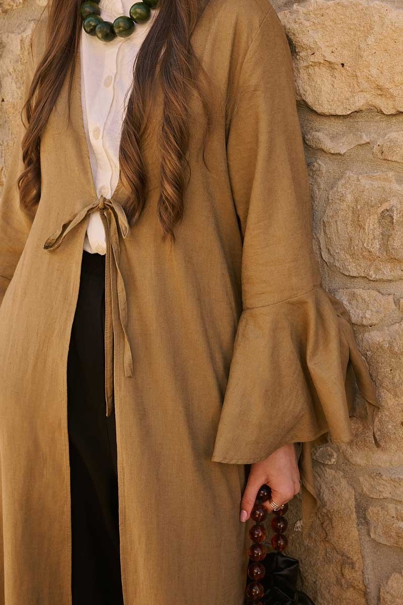 Kolları Volanlı Keten Abaya 