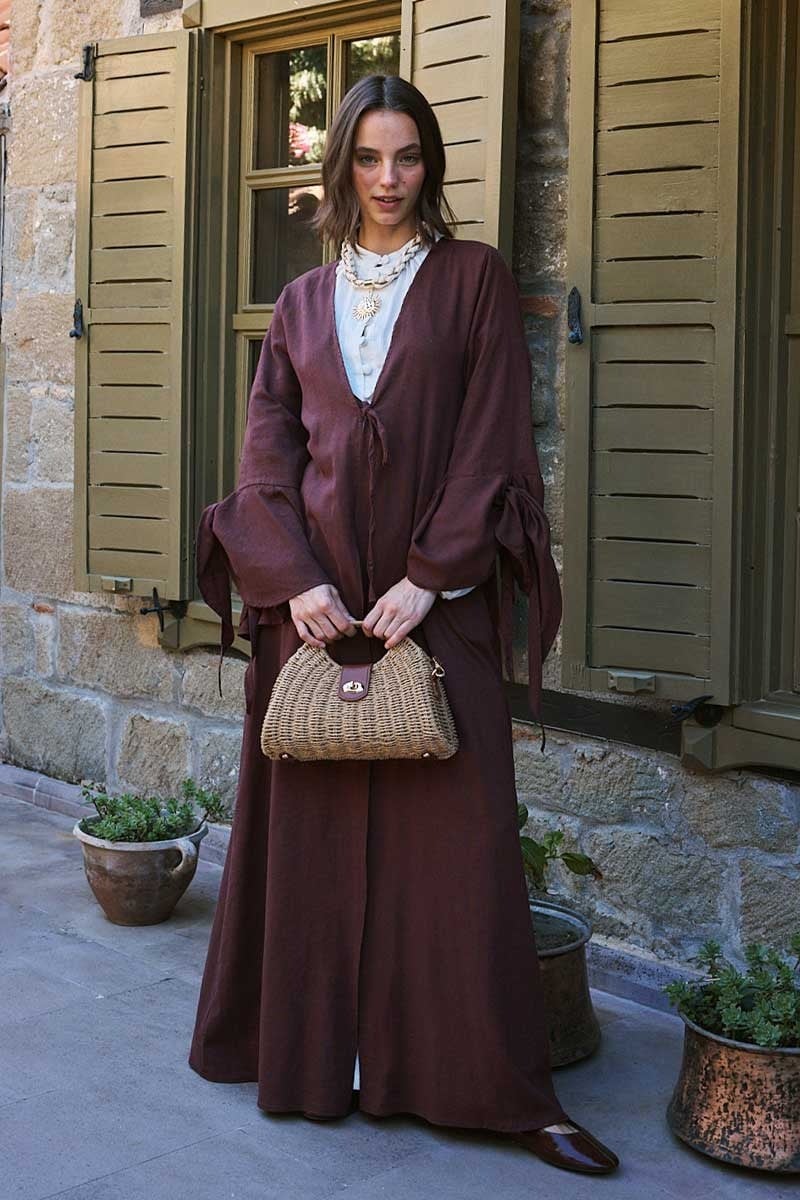 Kolları Volanlı Keten Abaya 