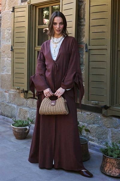 Kolları Volanlı Keten Abaya 