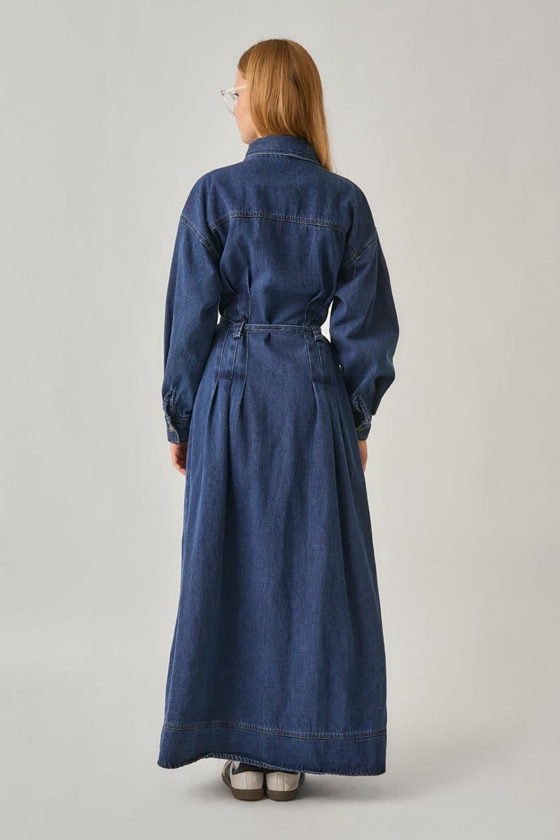 Korse Bel Denim Elbise Siyah