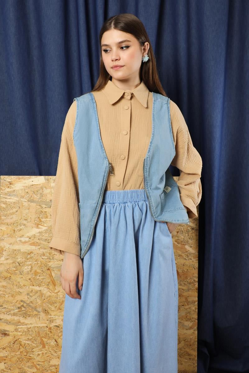 Kot Yelek Çanta Açık Mavi