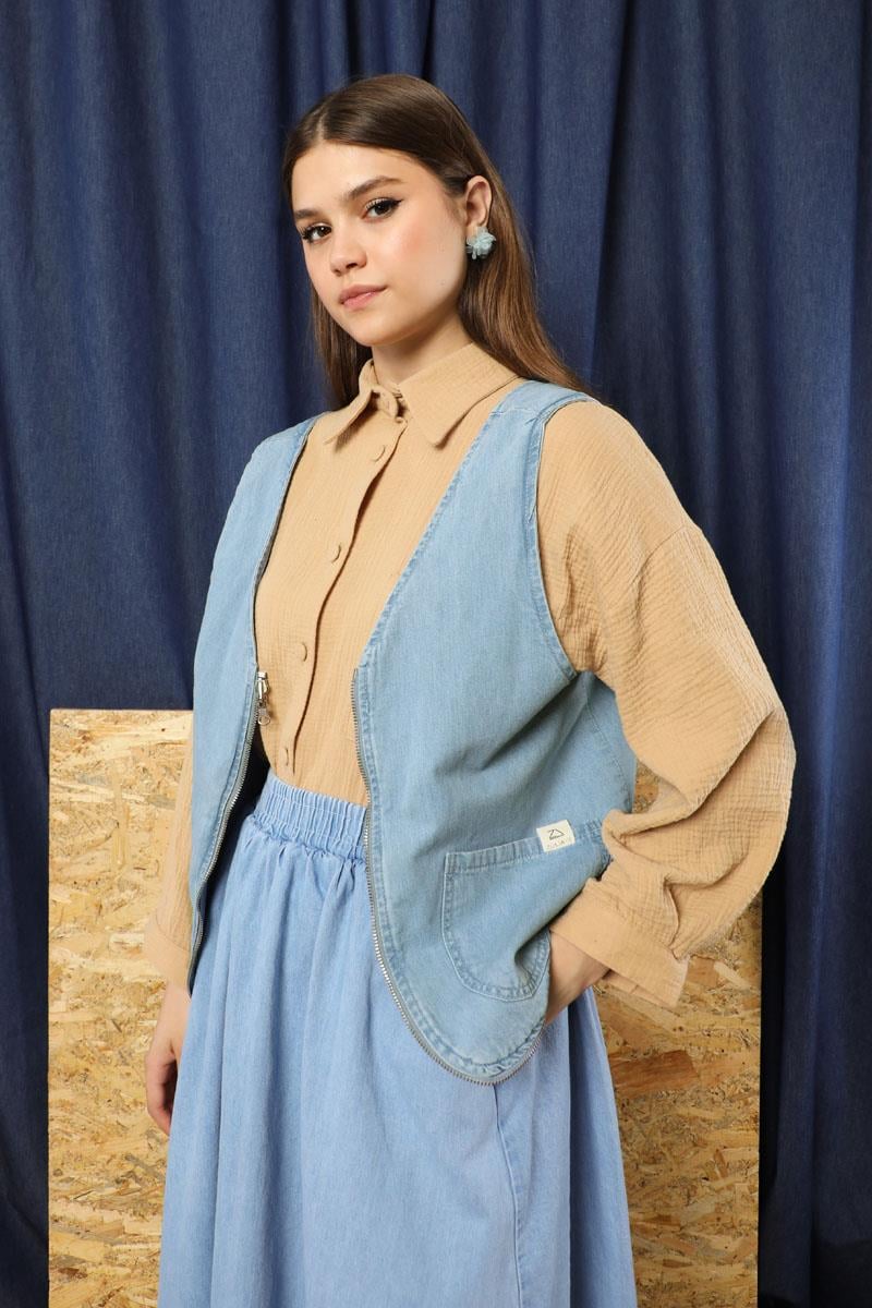 Kot Yelek Çanta Açık Mavi