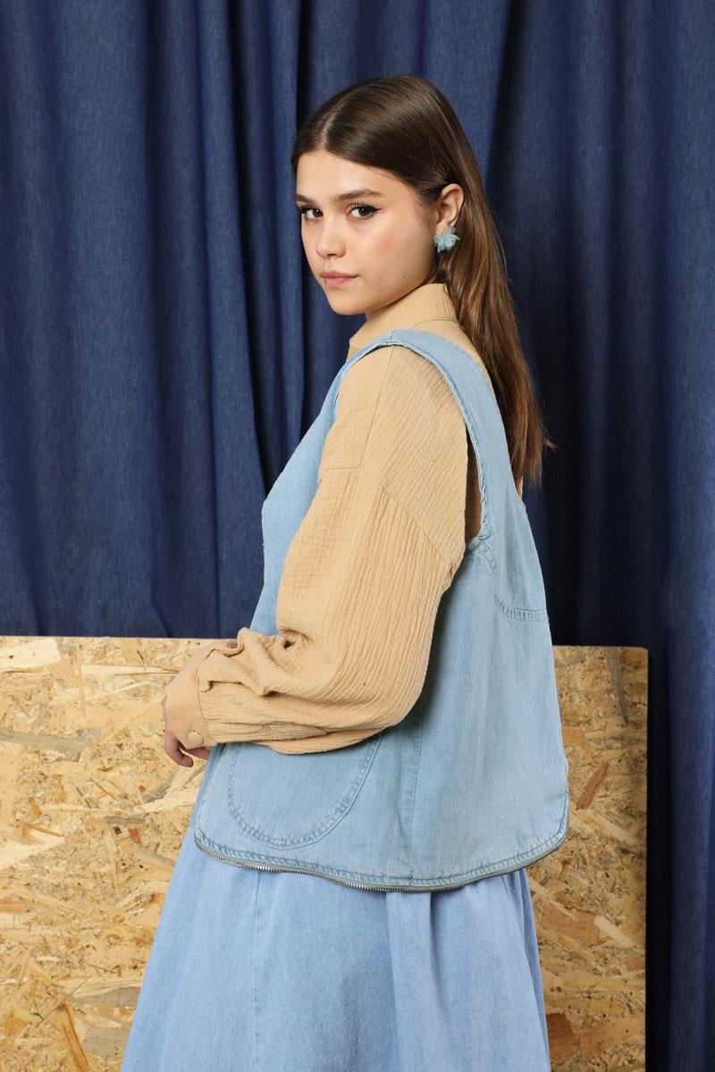 Kot Yelek Çanta Açık Mavi