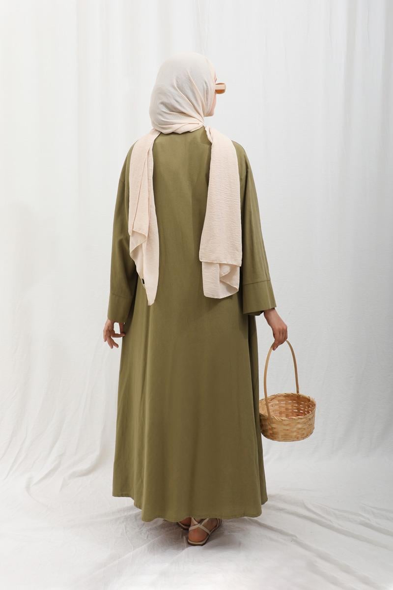 Kruvaze Bağlamalı Abaya Haki