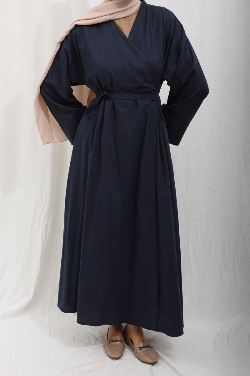 Kruvaze Bağlamalı Abaya Lacivert