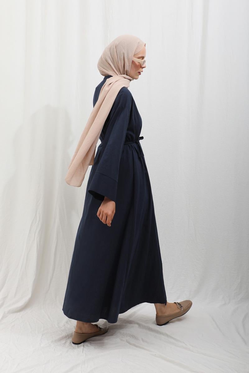 Kruvaze Bağlamalı Abaya Lacivert