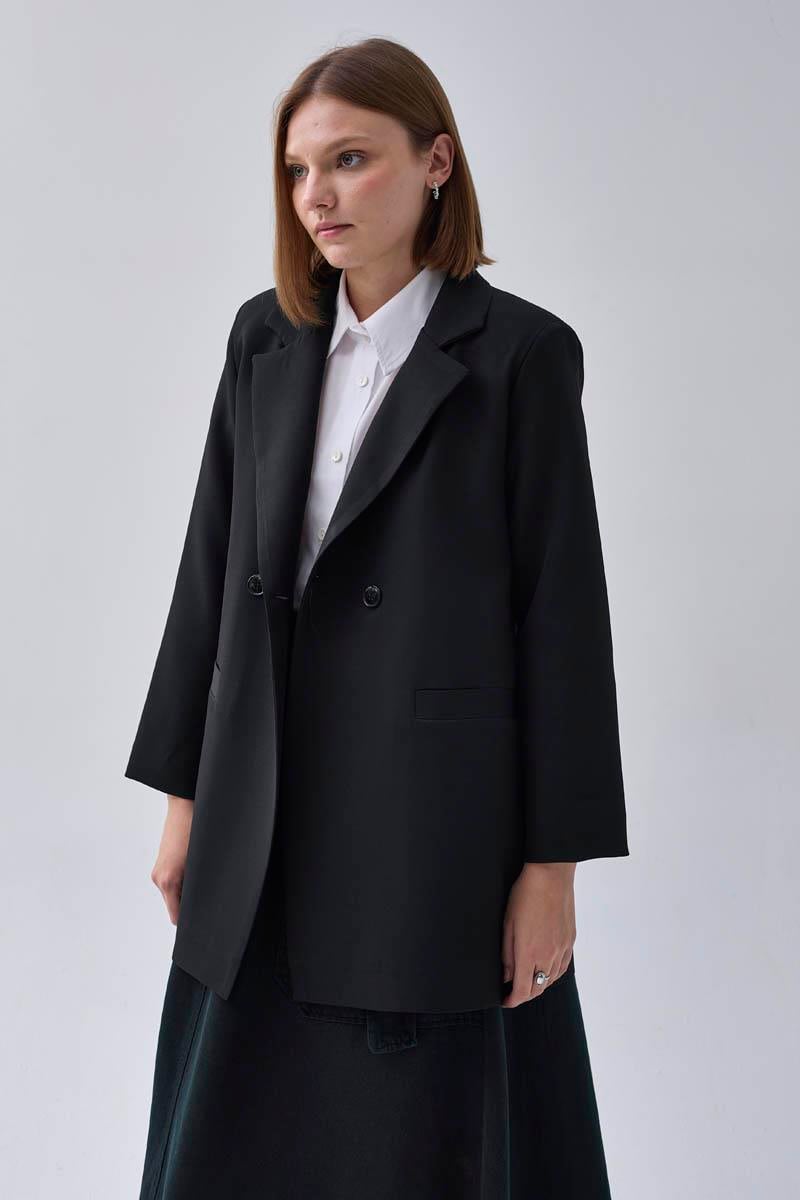 Kruvaze Blazer Ceket Siyah