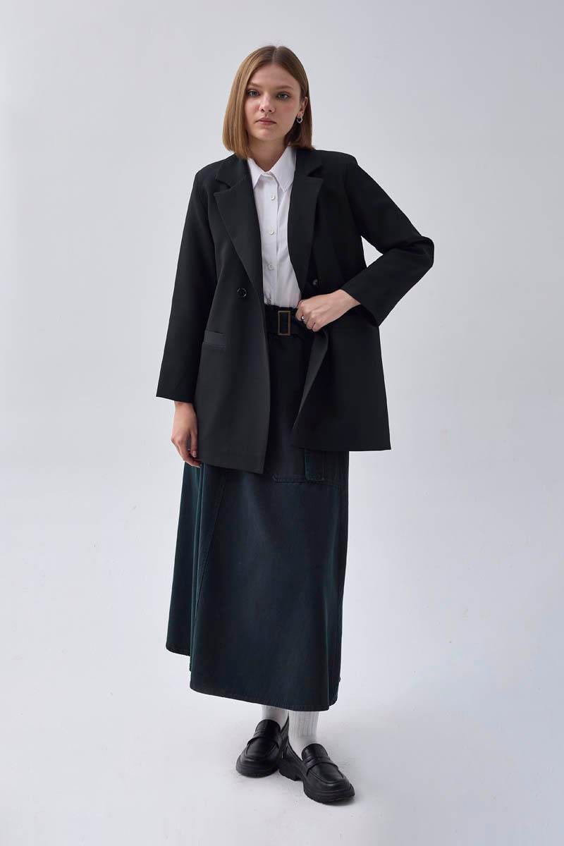 Kruvaze Blazer Ceket Siyah