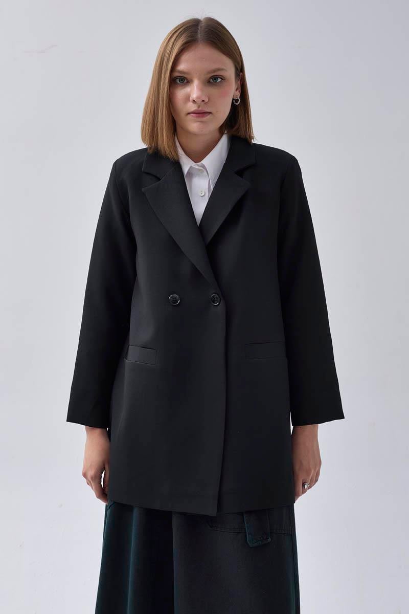 Kruvaze Blazer Ceket Siyah