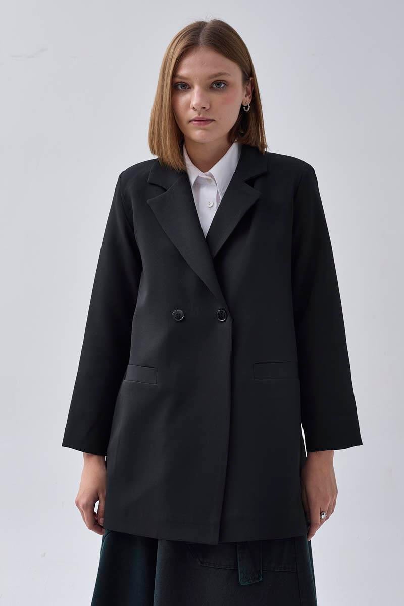 Kruvaze Blazer Ceket Siyah