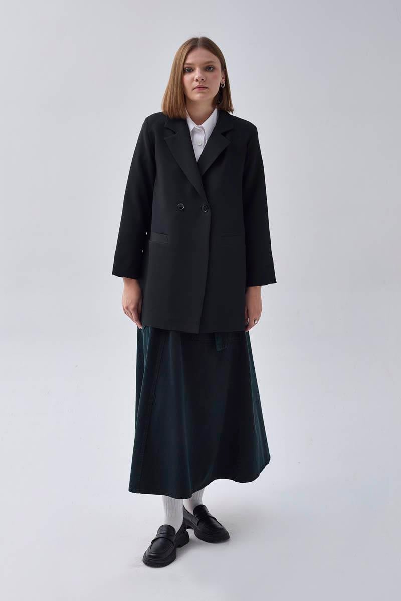 Kruvaze Blazer Ceket Siyah