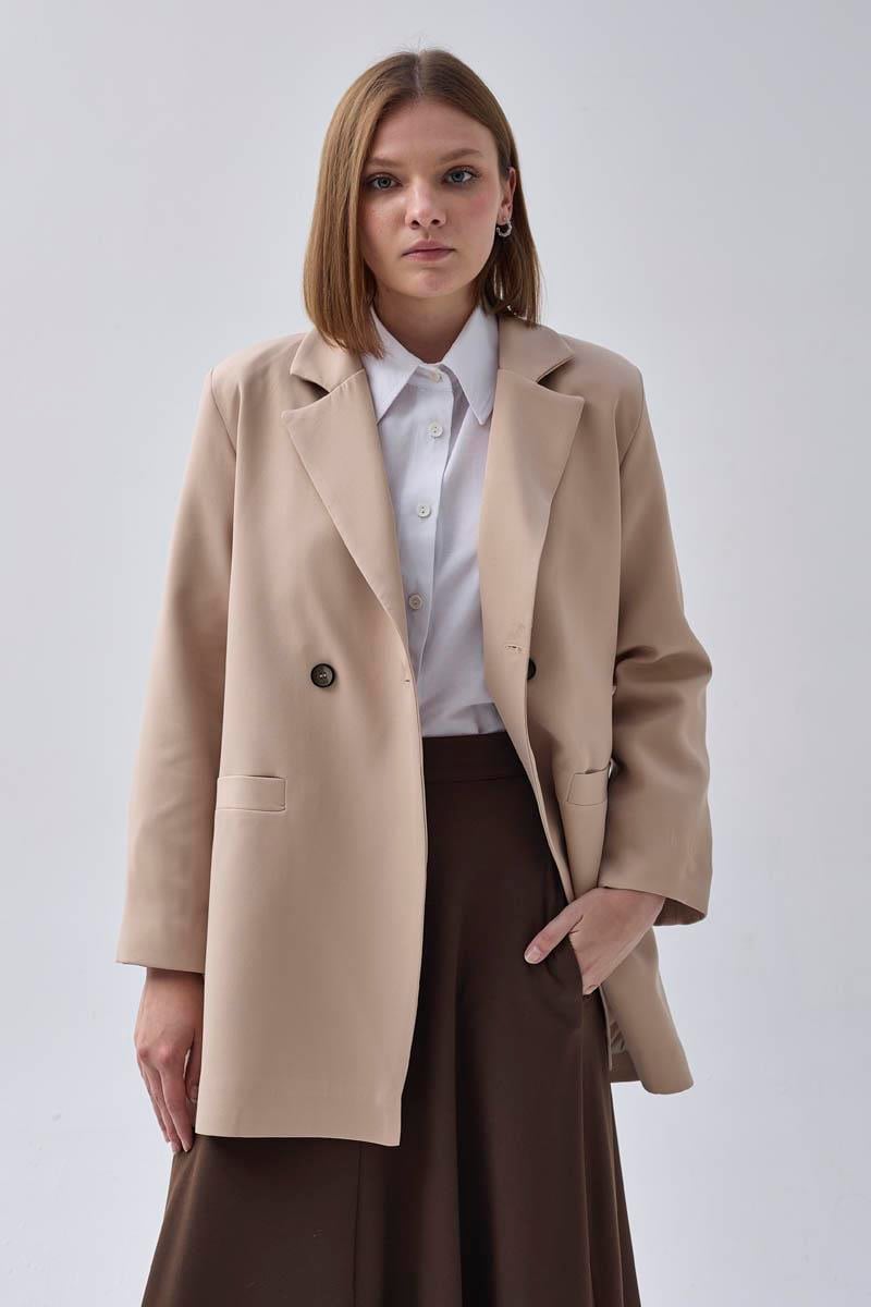 Kruvaze Blazer Ceket Taş