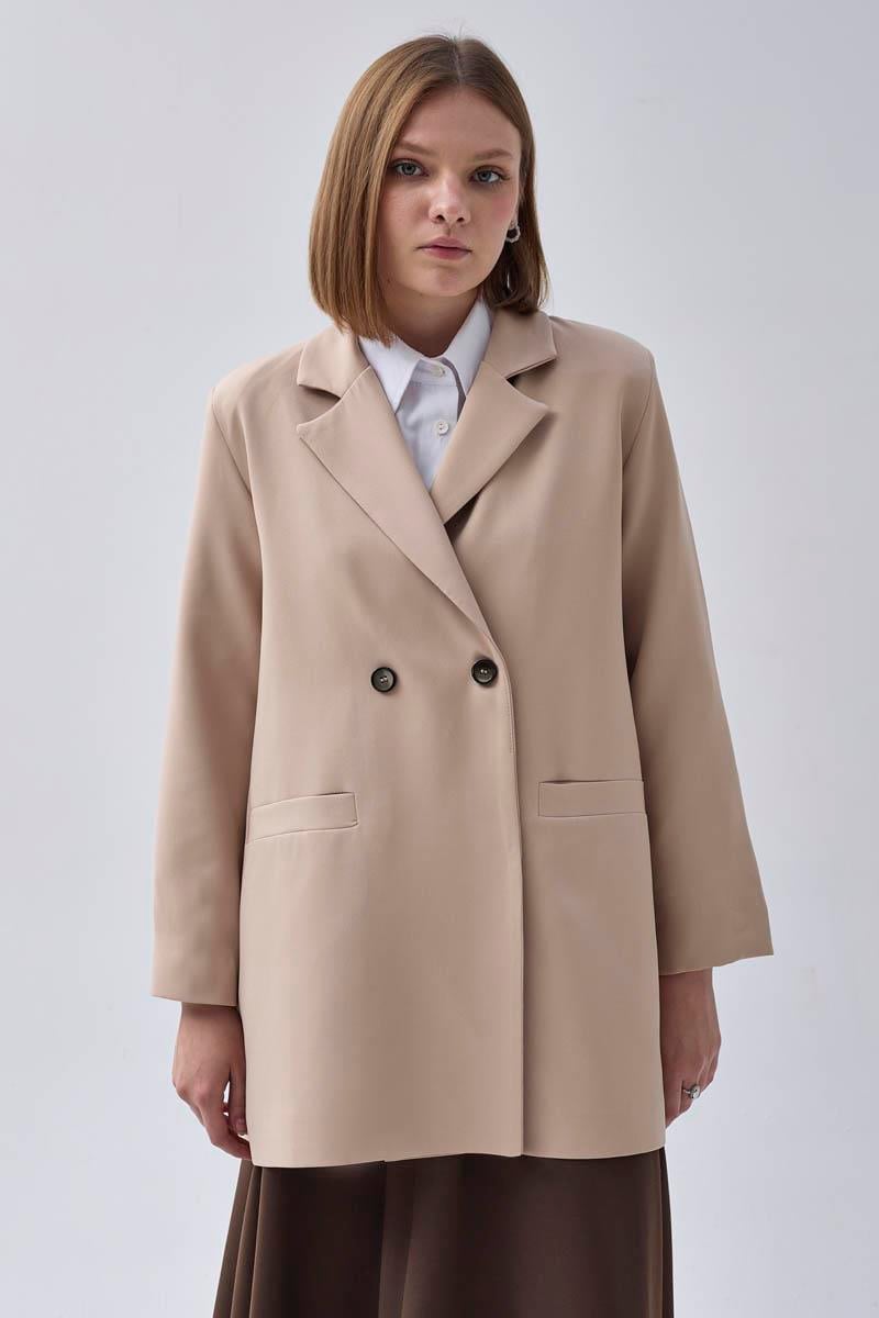 Kruvaze Blazer Ceket Taş