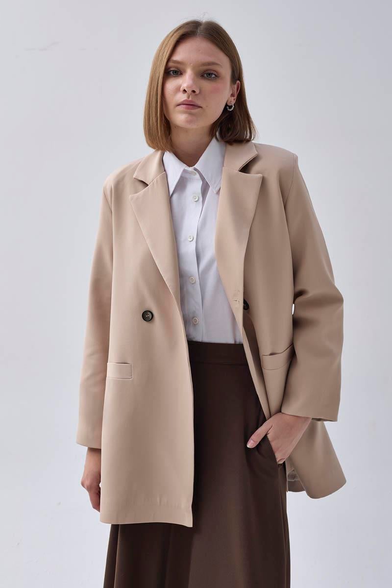 Kruvaze Blazer Ceket Taş