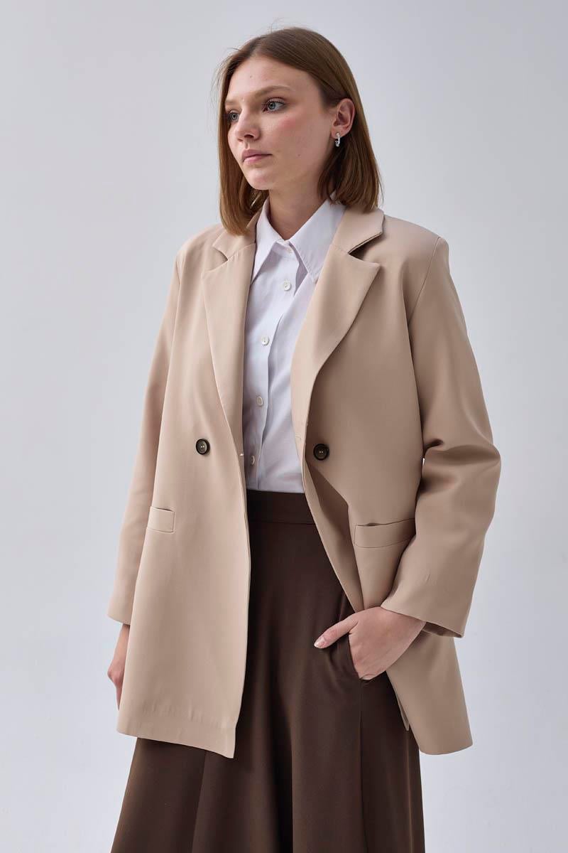 Kruvaze Blazer Ceket Taş