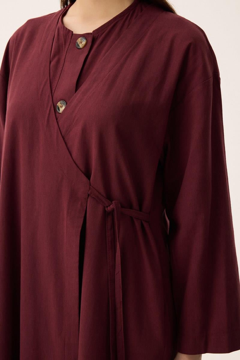 Kruvaze Dehna Abaya Takım Bordo