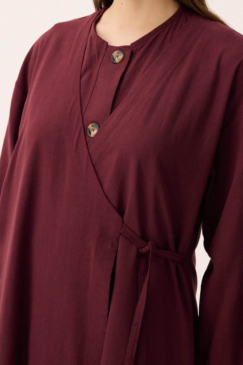Kruvaze Dehna Abaya Takım Bordo