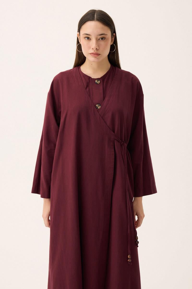 Kruvaze Dehna Abaya Takım Bordo