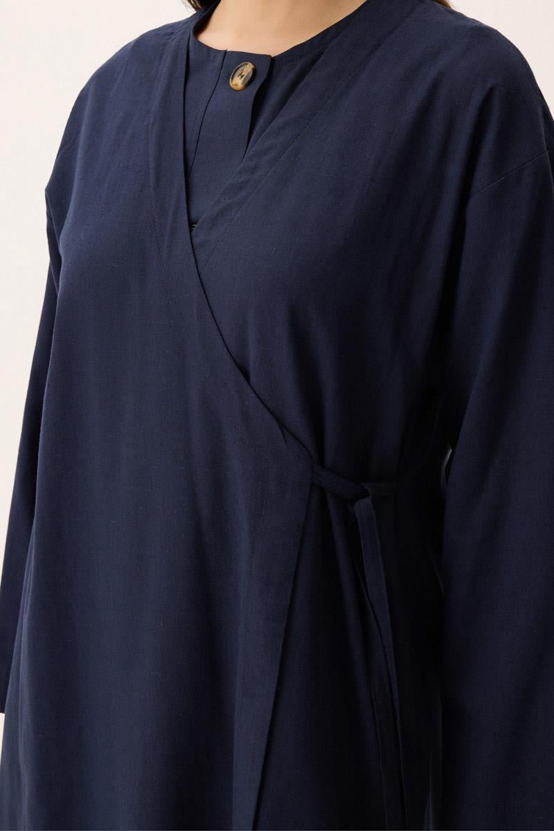 Kruvaze Dehna Abaya Takım Lacivert