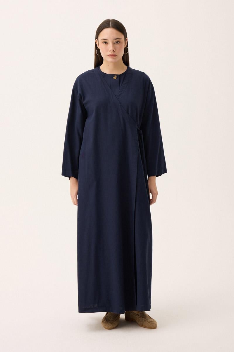 Kruvaze Dehna Abaya Takım Lacivert