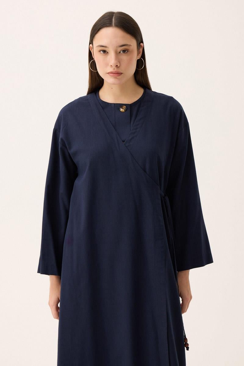 Kruvaze Dehna Abaya Takım Lacivert