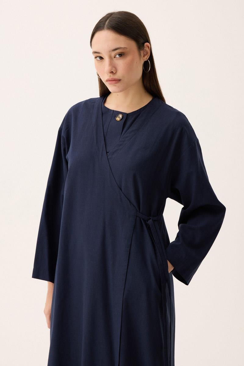 Kruvaze Dehna Abaya Takım Lacivert