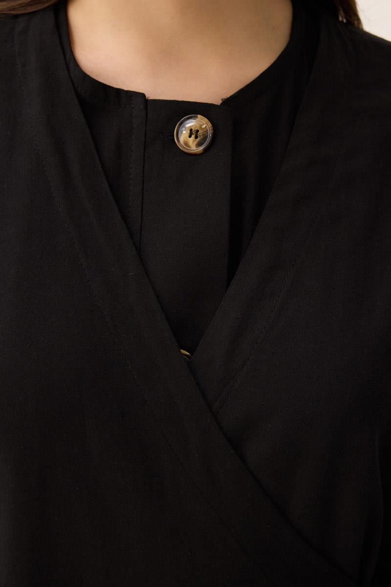 Kruvaze Dehna Abaya Takım Siyah