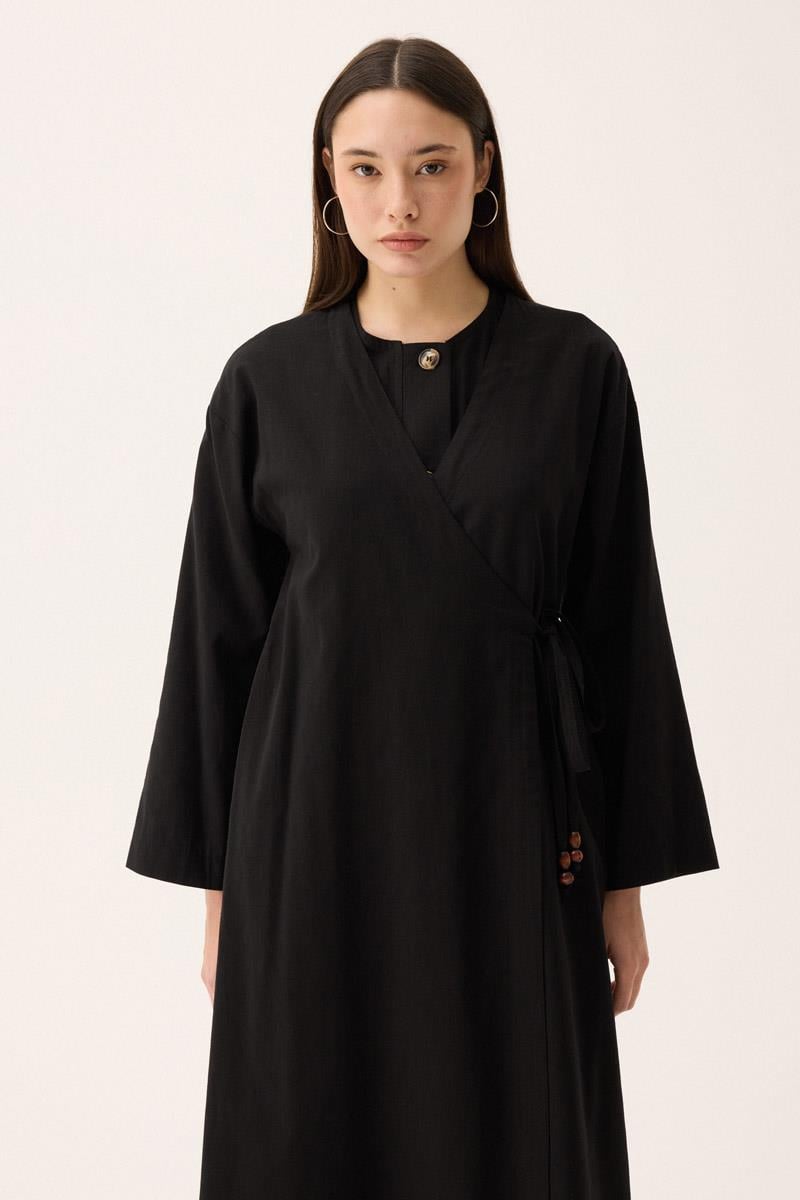 Kruvaze Dehna Abaya Takım Siyah