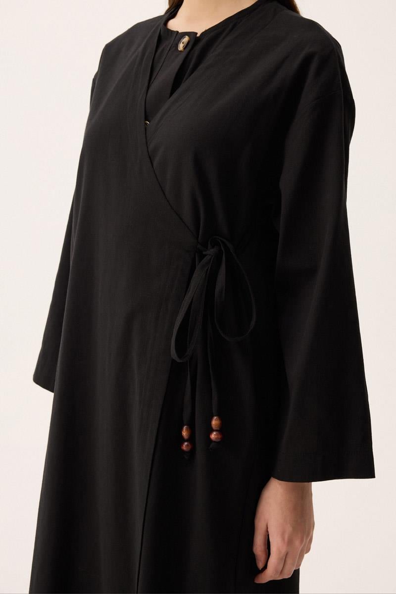 Kruvaze Dehna Abaya Takım Siyah