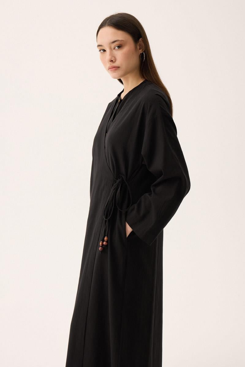 Kruvaze Dehna Abaya Takım Siyah