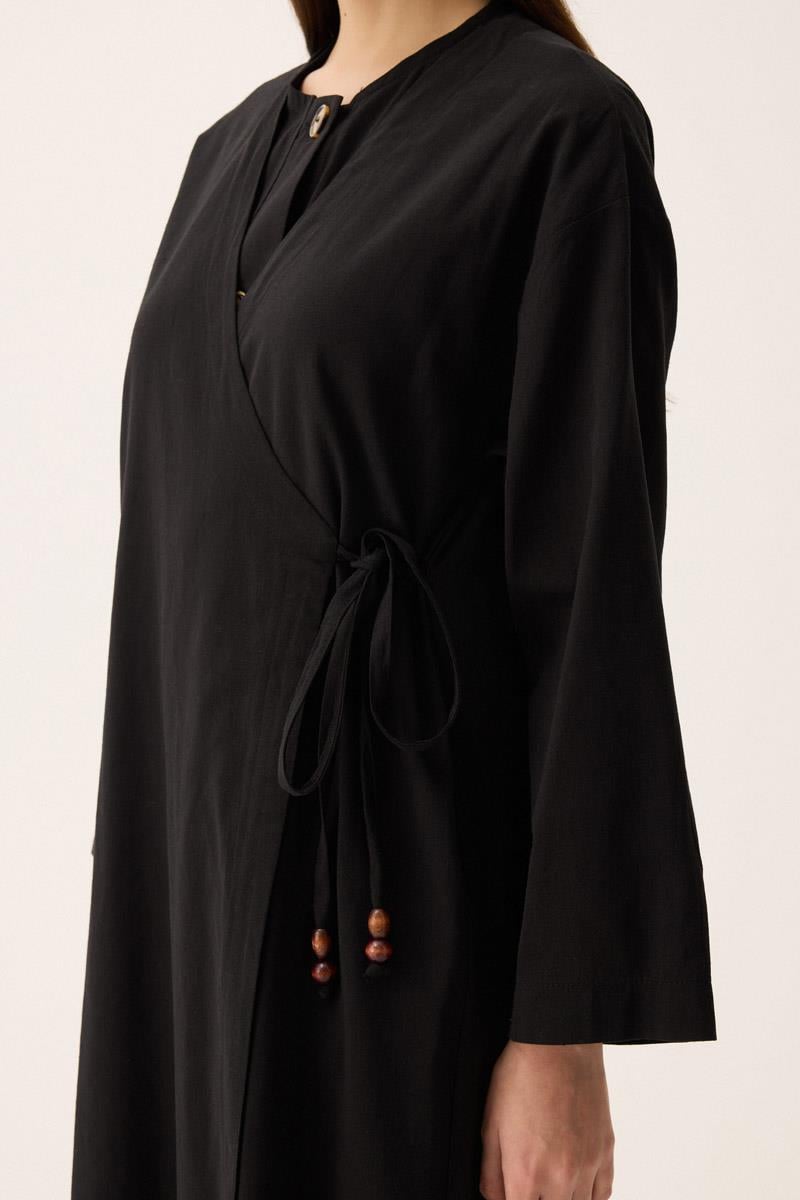 Kruvaze Dehna Abaya Takım Siyah