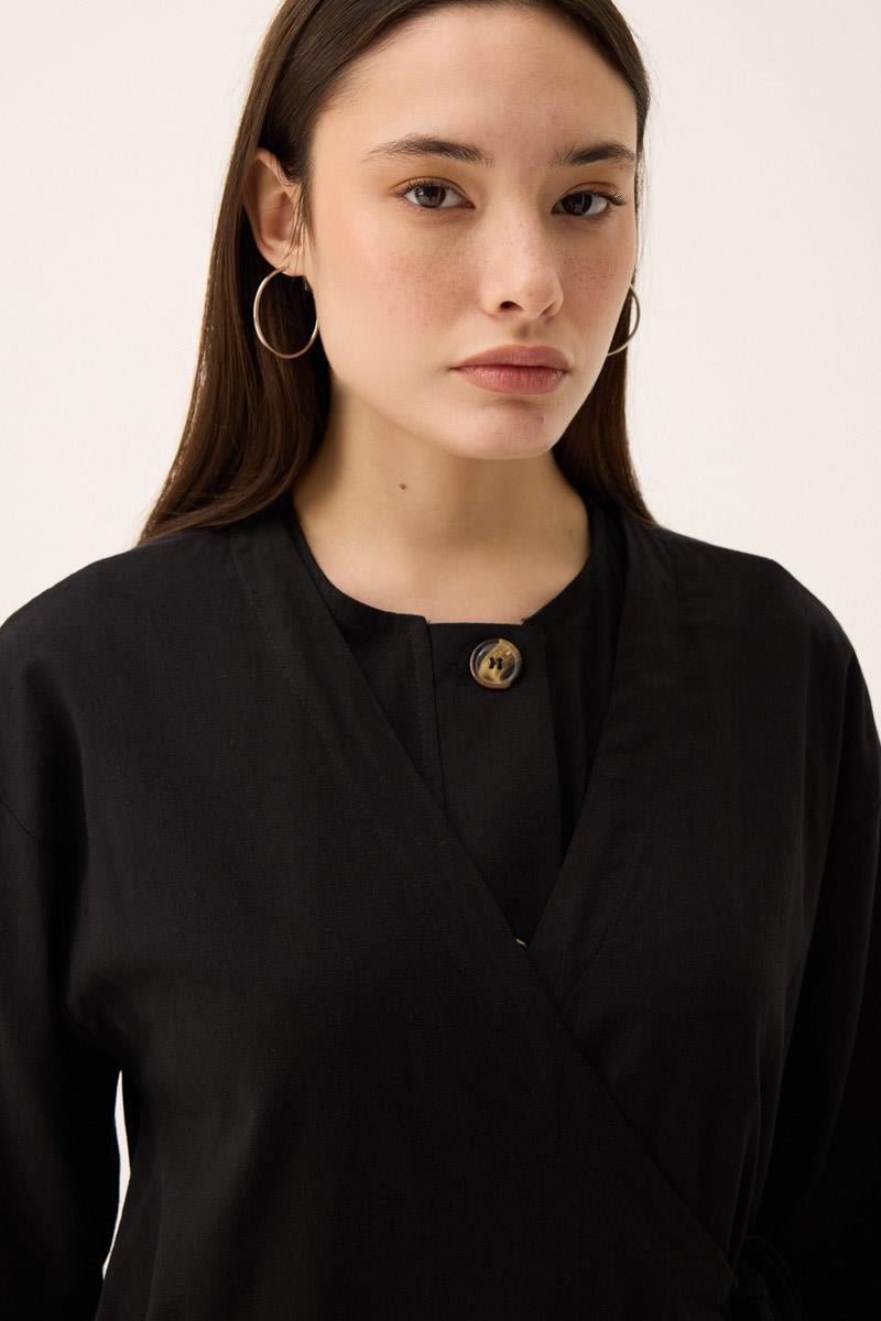 Kruvaze Dehna Abaya Takım Siyah