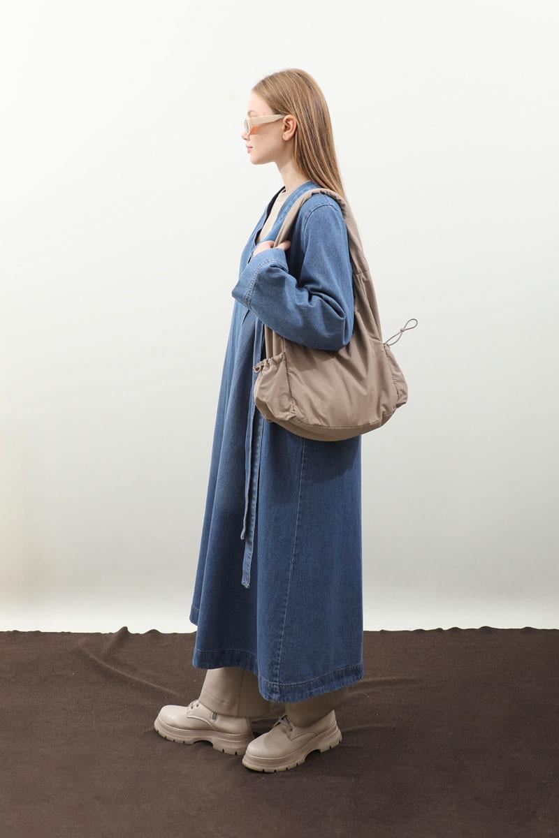 Kruvaze Denim Trençkot Açık Mavi